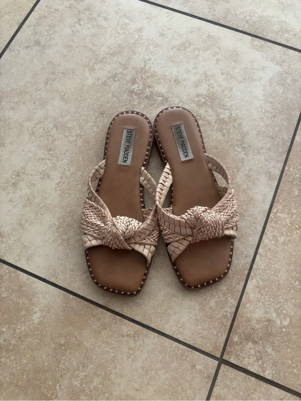 Steve Madden Beige Braided Knot Slide Sandals